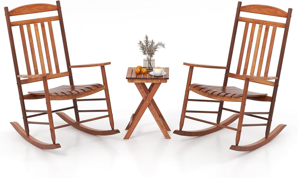 Tangkula 3-piece Outdoor Rocking Bistro Set, Solid Poplar Wood