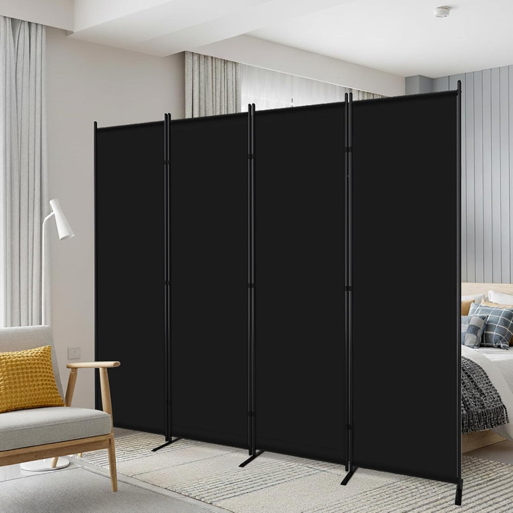 AKTOP 4 Panel Room Divider, 88"W x 6FT Fabric Folding Privacy Screen, Black