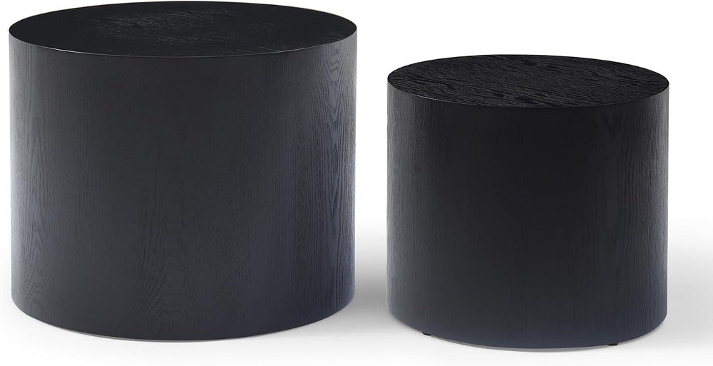 Nesting Coffee Table Set of 2, Modern Round Coffee Table with Non-Slip Feet, ...