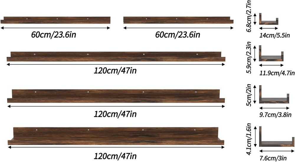 Giftgarden 47 Inch Long Floating Shelves for wall Set of 5, Rustic Wood Wall ...