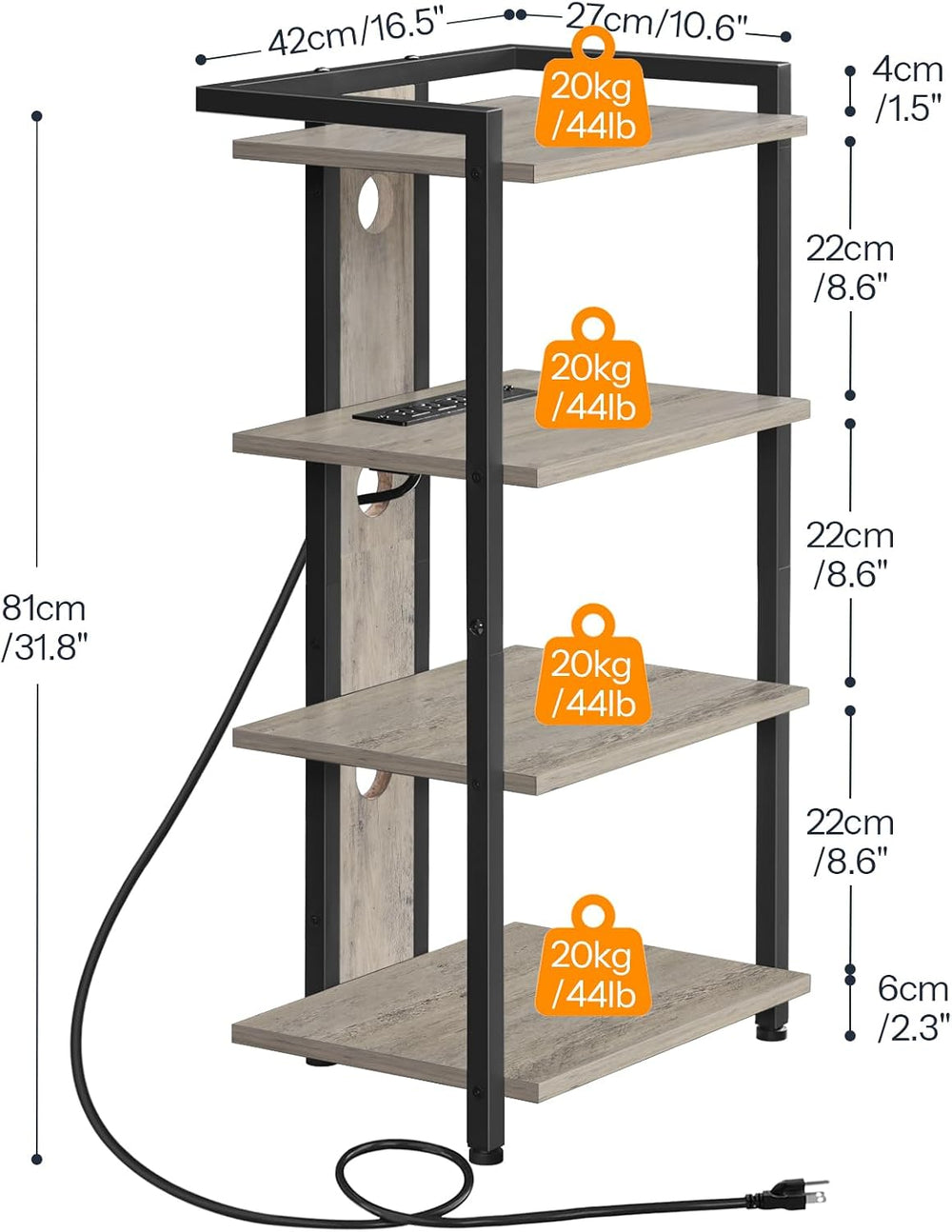 HOOBRO 4-Tier AV Media Stand, Media Console with Charging Station&LED Light