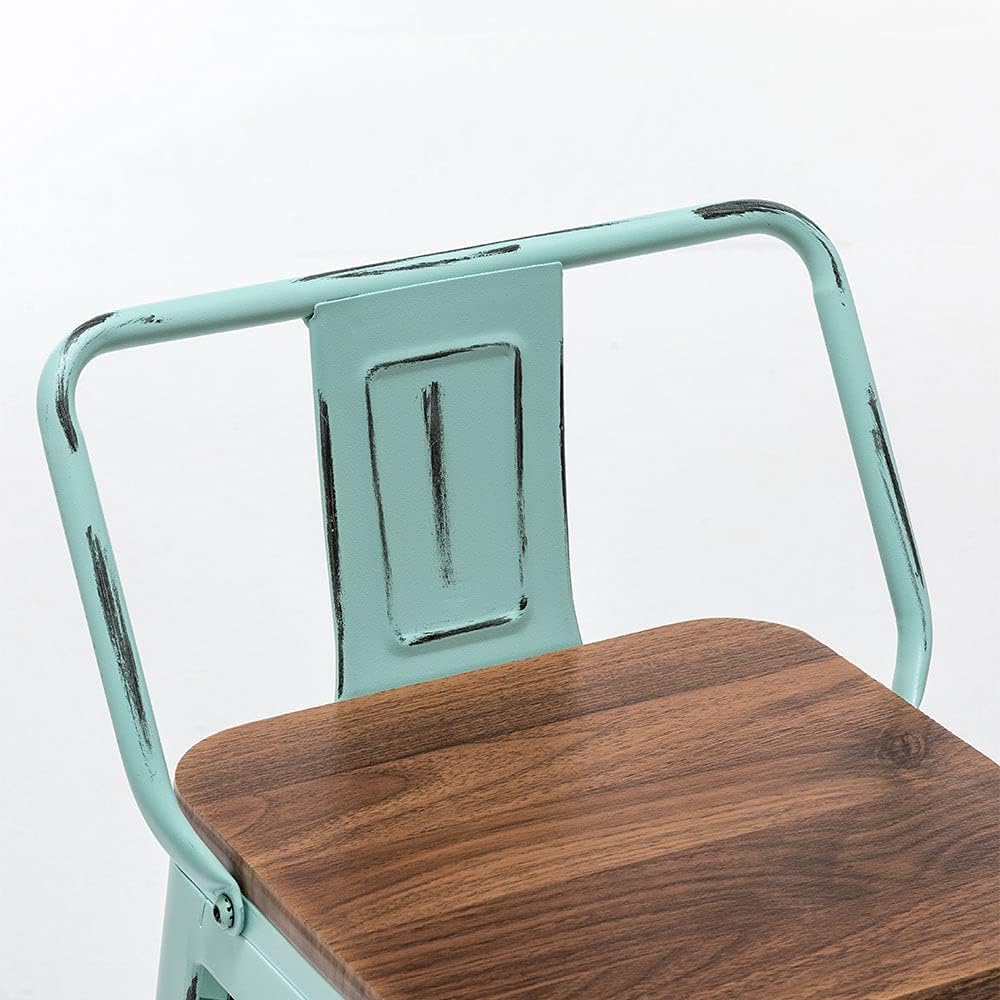 Andeworld Bar Stools Set of 4, 24" Distressed Barstools, Green Blue