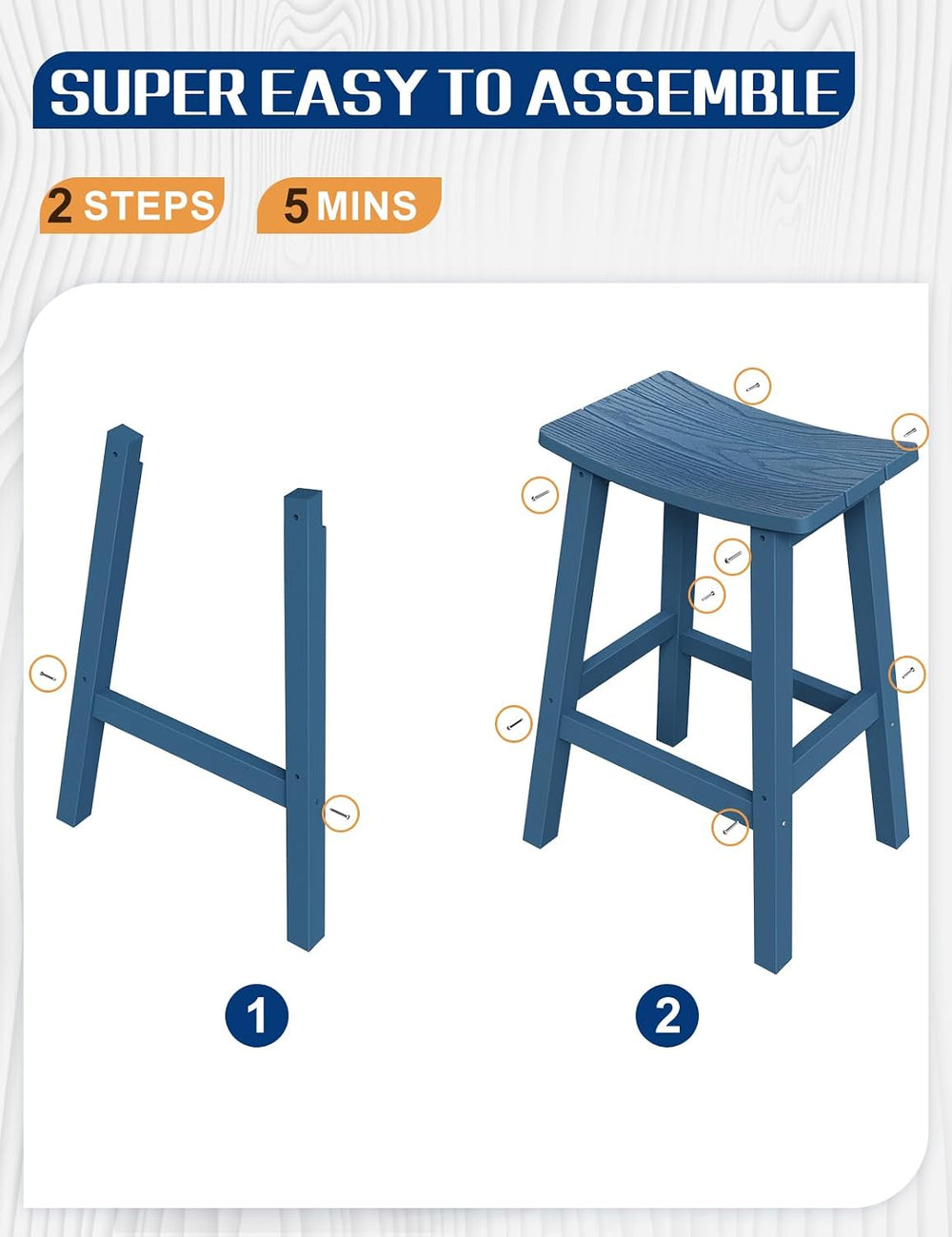 Weatherproof Bar Stools Set of 2, 28" Height Outdoor Bar Stools