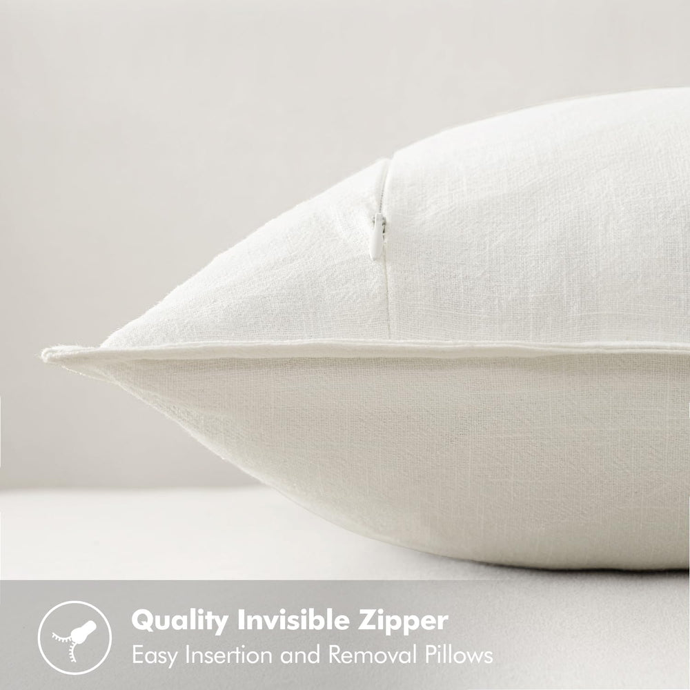 MIULEE Decorative Linen Euro Sham Pillow Covers 24x24 Cream White
