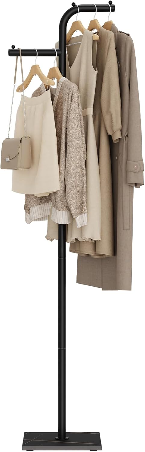 Coat Rack Freestanding, Small Clothes Rack, Black, 68.9 In High