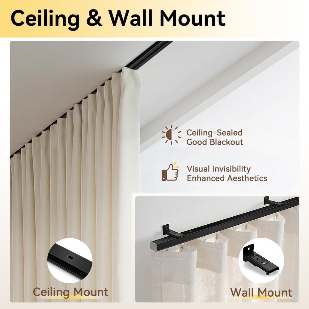 FELIDESIGN Ceiling Curtain Track, Room Divider Rail Set, Black, 3ft-6ft