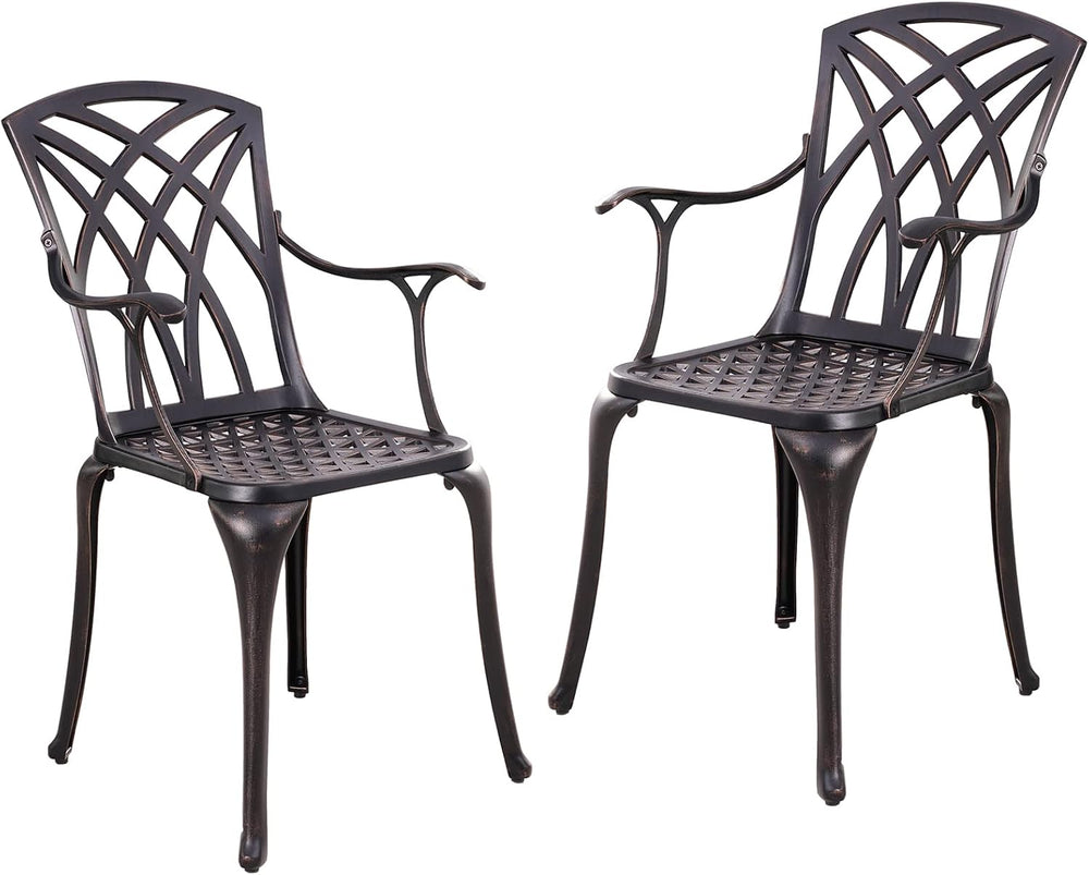 Outdoor Patio Chairs Set of 2, Cast Aluminum Biistro Dining Chairs Set of 2 w...