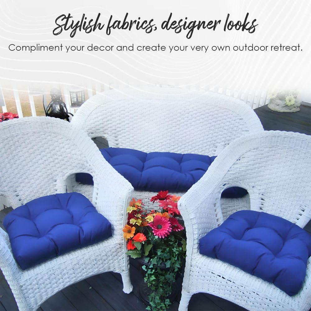 RSH DECOR Tufted U-Shape Wicker Set of 2, 19” x 19,” Outdoor Chair Cushions f...