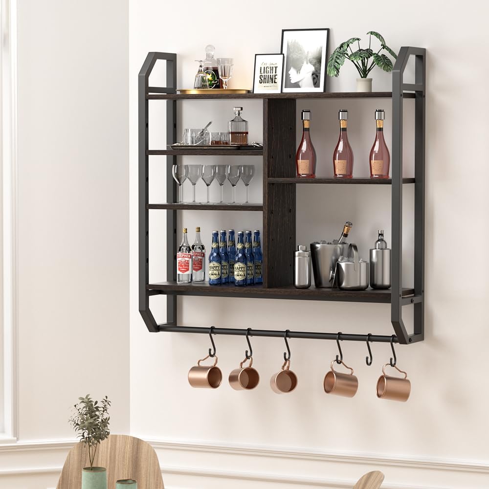 34 Inch Gaming Shelf, 6-Tier with LED Floating Shelf for Wall