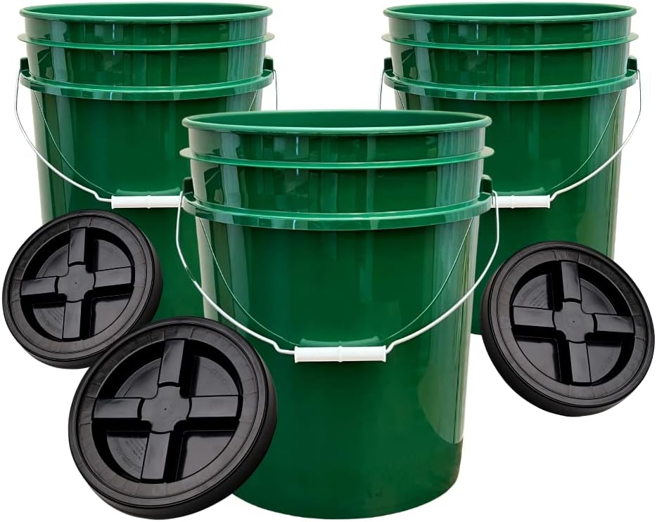 House Naturals 5 Gallon Buckets pails with Screw on Airtight Black Lids - Foo...