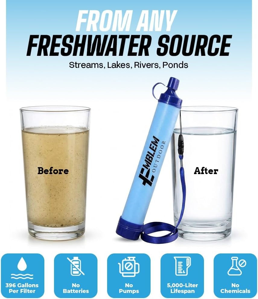 Portable Water Filter Straw 2-Pack for Camping & Emergency Prep