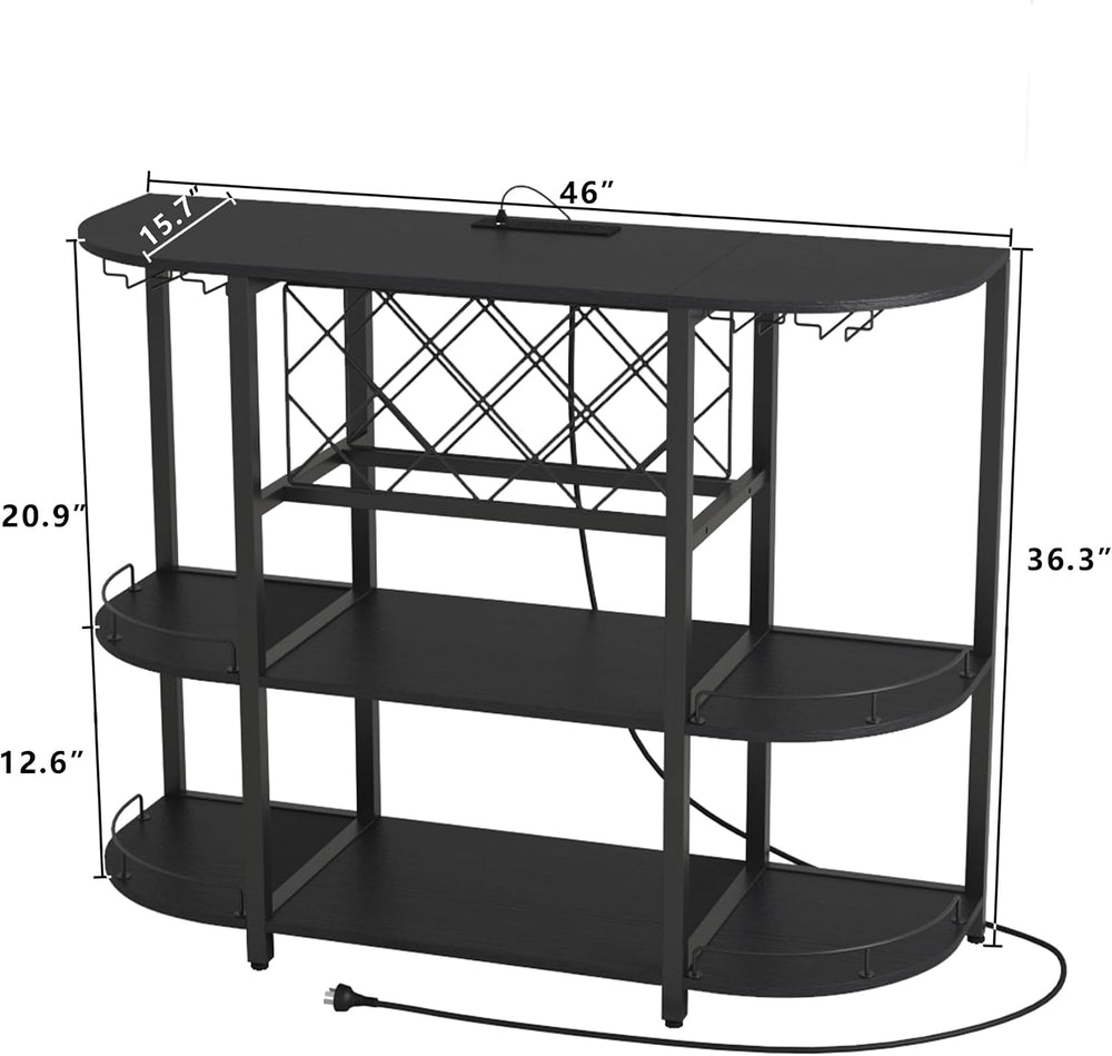 ZOPEND Wine Cabinet Coffee Table with Power Socket and LED Light, Three Tiers...