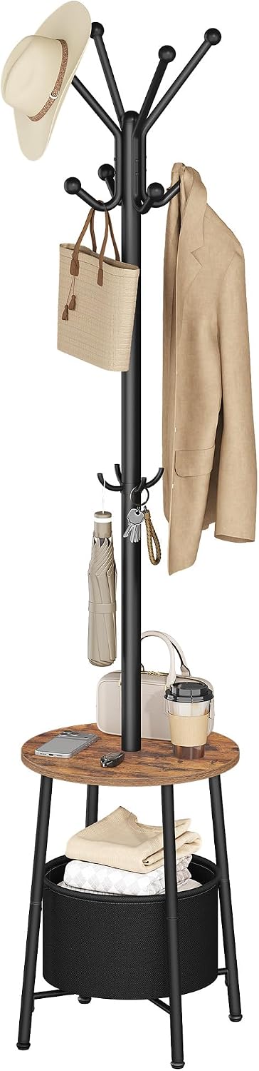 Hzuaneri Coat Rack, Free Standing Coat Stand with Large Storage Basket