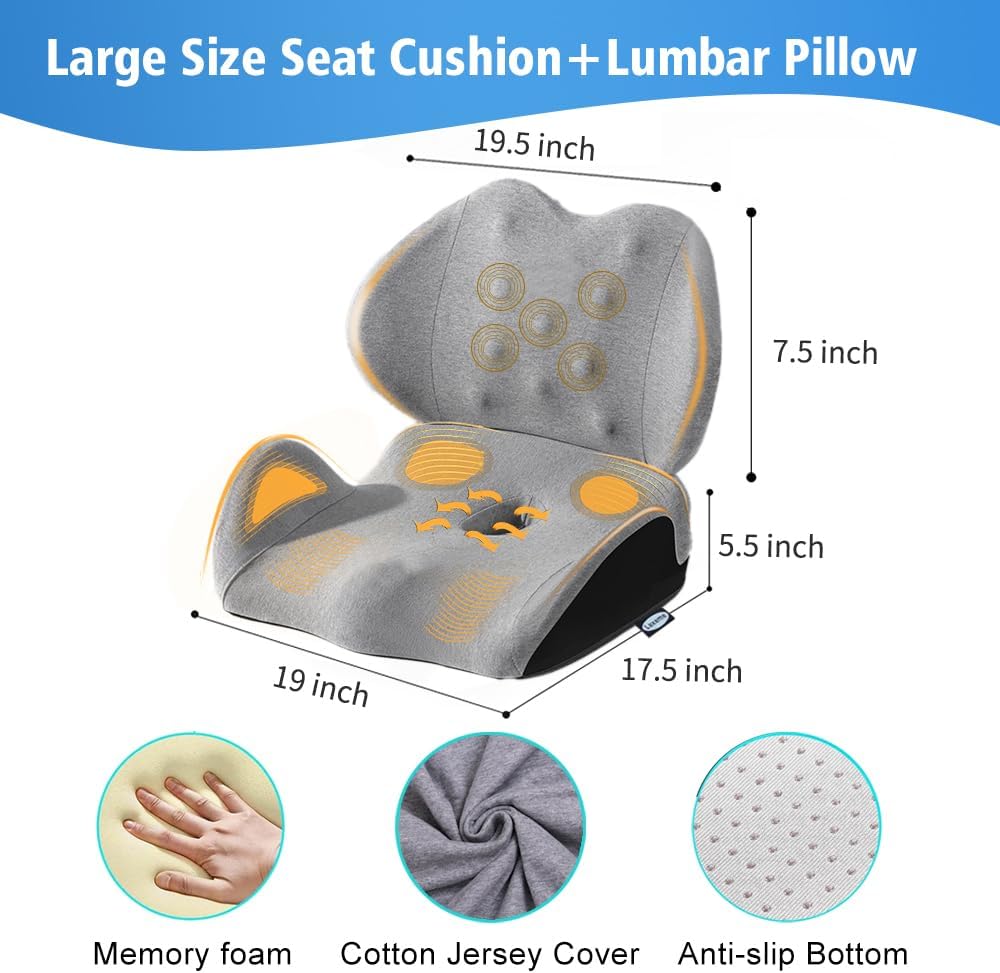 Seat Cushion for Office Chair, Ergonomic Cushion with Lumbar Support Pillow