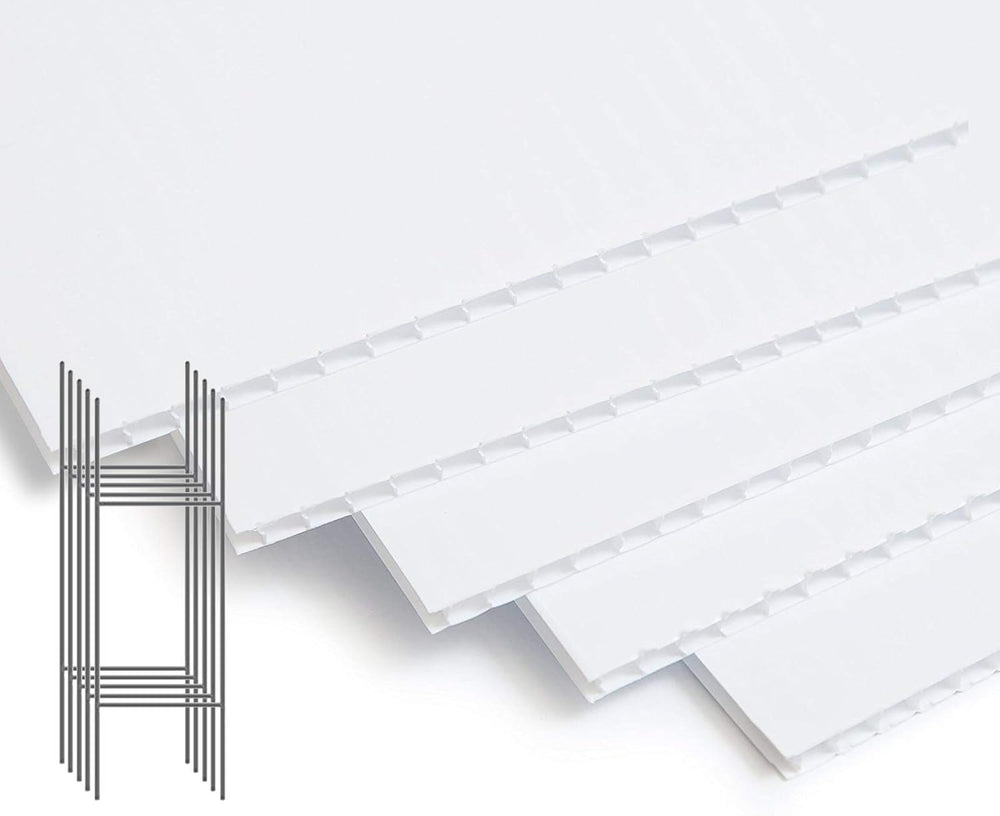 Pack of 5 [24 x18 Inches] Blank Yard Signs Corrugated Plastic White H Stand S...