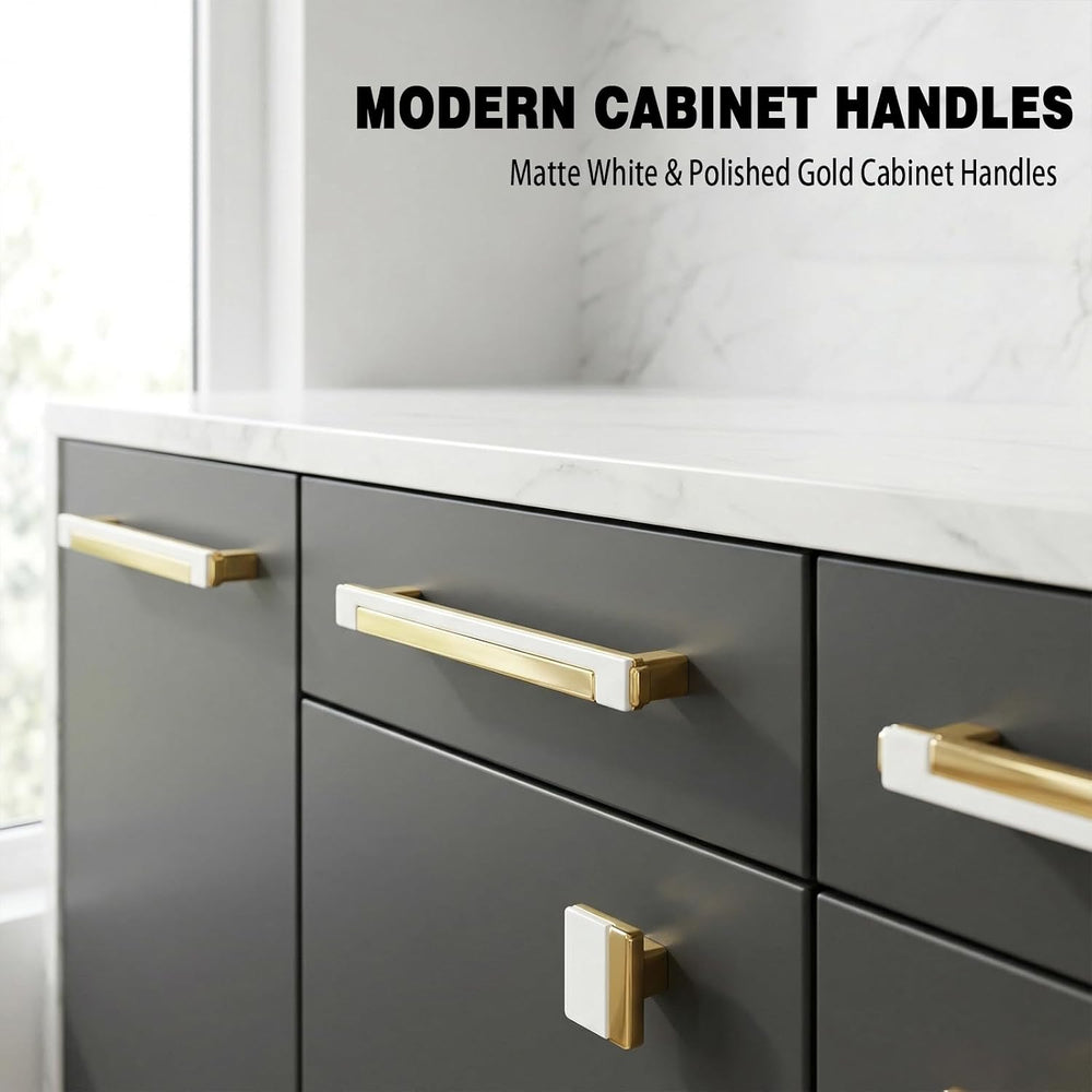 10 Pack White and Gold Cabinet Pulls, 192mm Hole Center