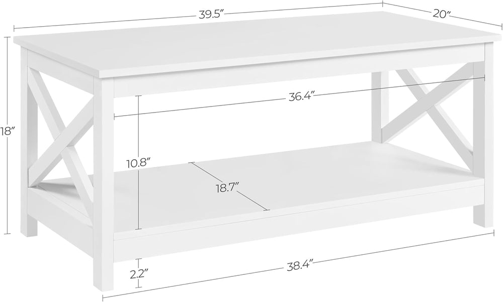 Yaheetech White Coffee Table for Living Room, X-Design Storage Shelf, 39.5"