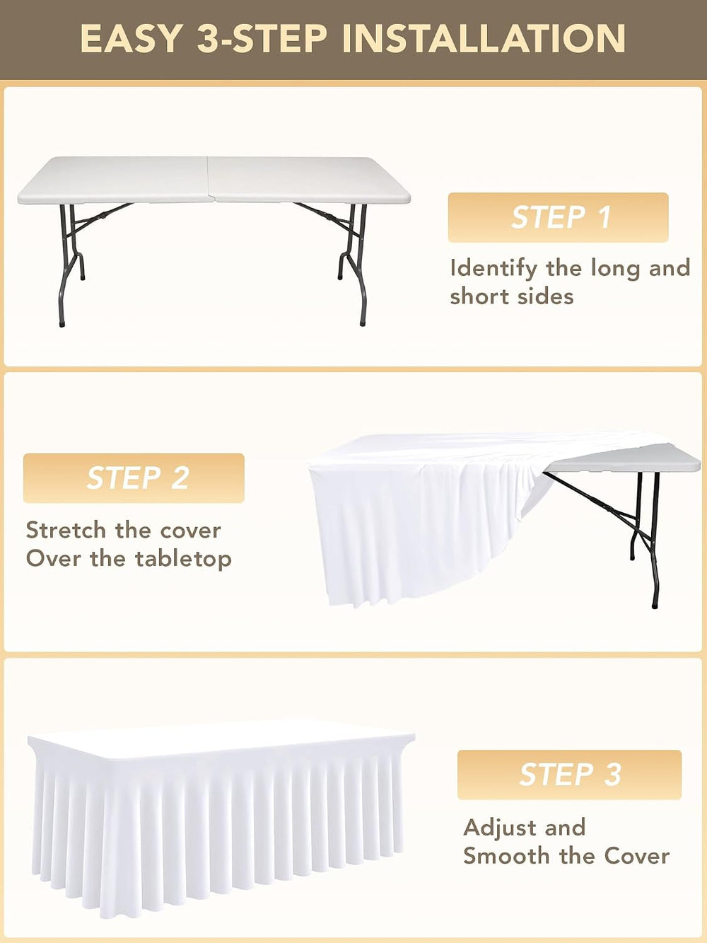 White Spandex Table Cloths for 6 Foot Rectangle Tables 2 Packs