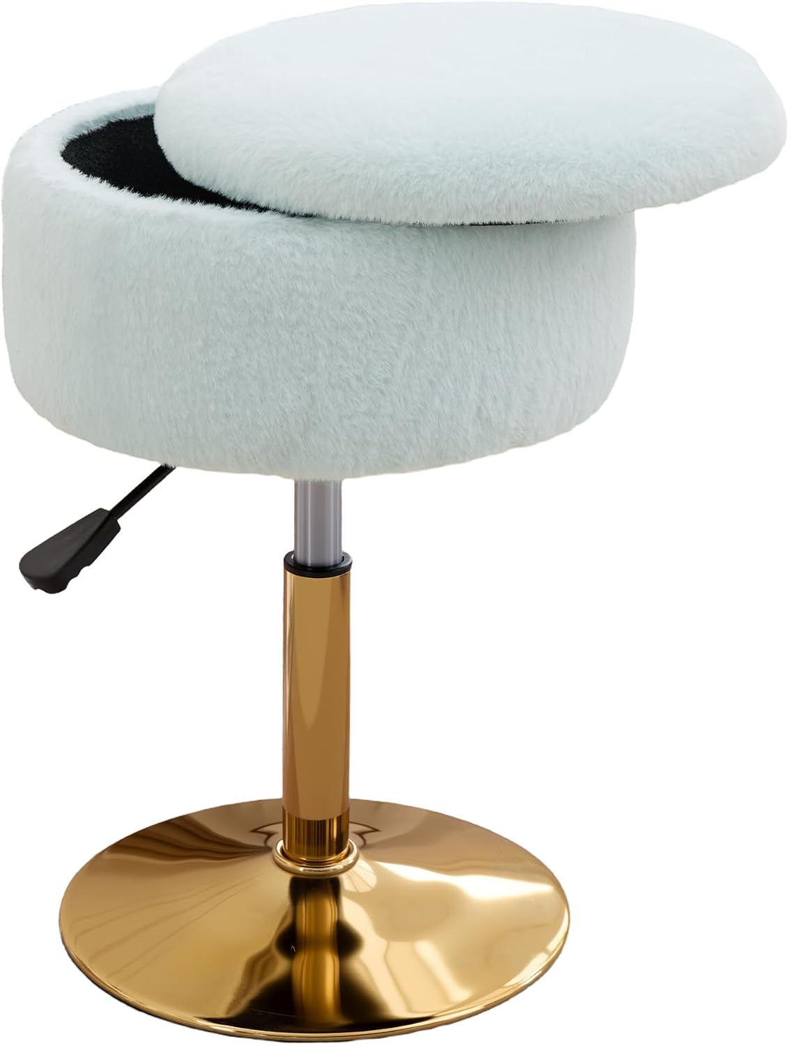 Vanity Chair with Storage Adjustable Stool for Vanity Swivel Vanity Stool Ottoman Gold Base Pale Green
