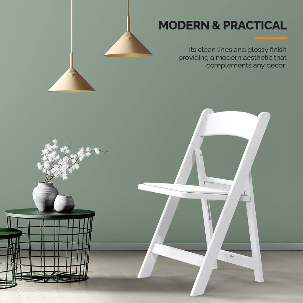 VINGLI Resin Folding Chairs with Cushion, Foldable Plastic Chair with Comfortable Padded Seats, Perfect for Event Party Indoor Outdoor, White, 8 PC