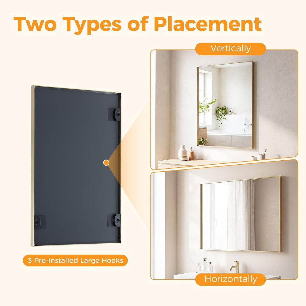 NEWBULIG 22"x30" Wall Mirror, Bathroom Mirrors for Over Sink, Gold