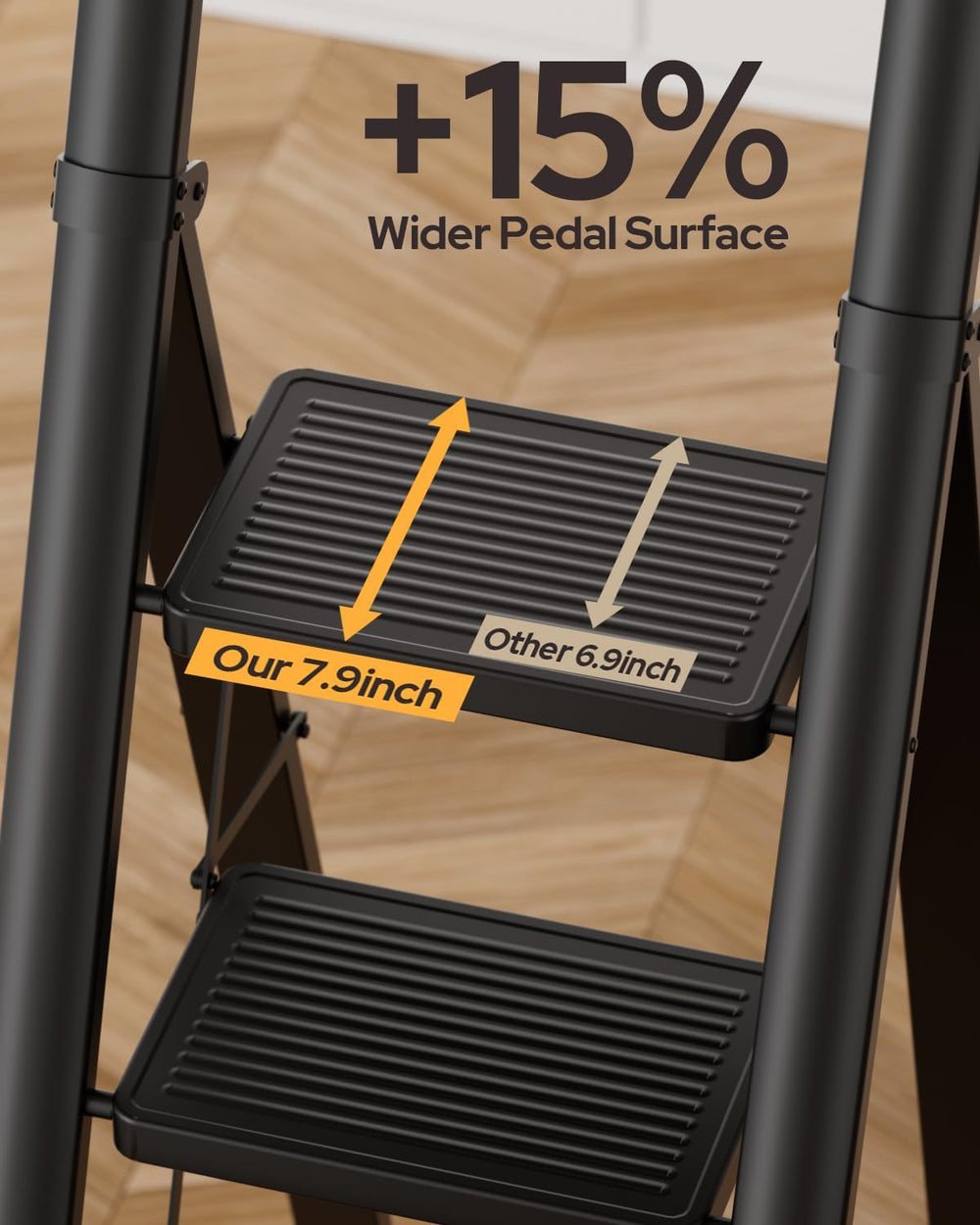 4 Step Ladder Folding Iron Step Stool Stepladders with Anti-Slip and Wide Ped...