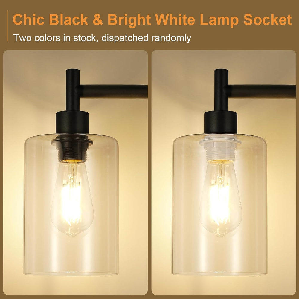 Ziisee Industrial Floor Lamp with Glass Shade - Black, LED Bulbs, Foot Pedal ...