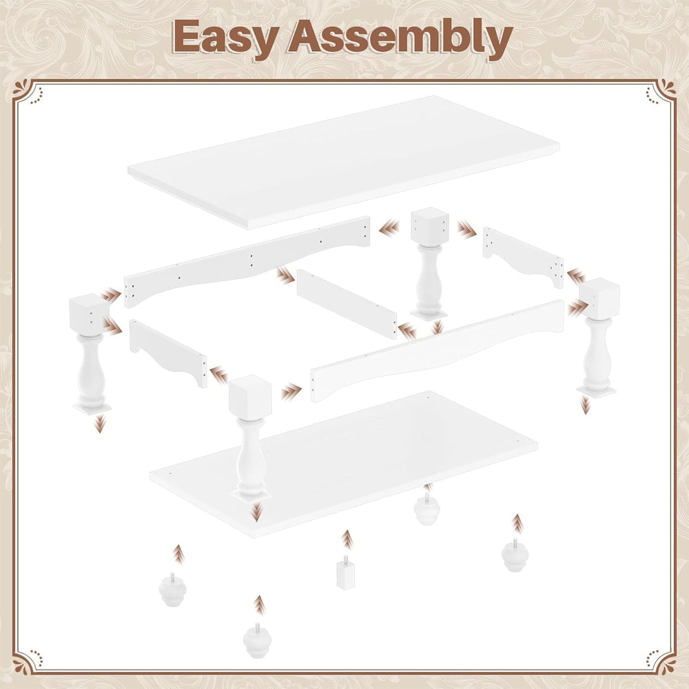 Besiost 47" Farmhouse Coffee Table with 2-Tier Storage, White