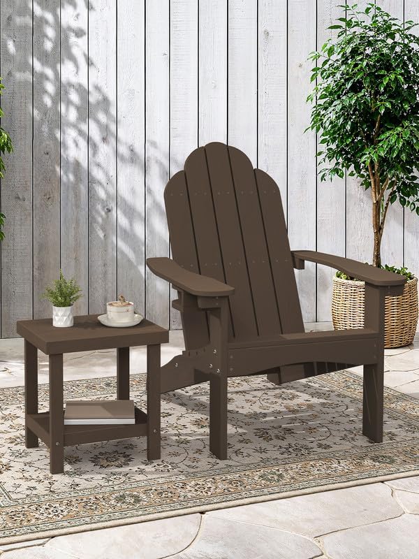 HDPS Small Outdoor Side Table, 2 Tier Patio Table with Storage Shelf, Brown