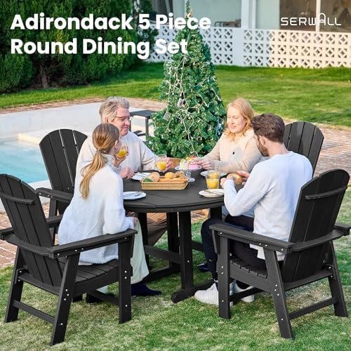 SERWALL 5-Piece Patio Dining Set, 45" Table & 4 Adirondack Chairs, Black