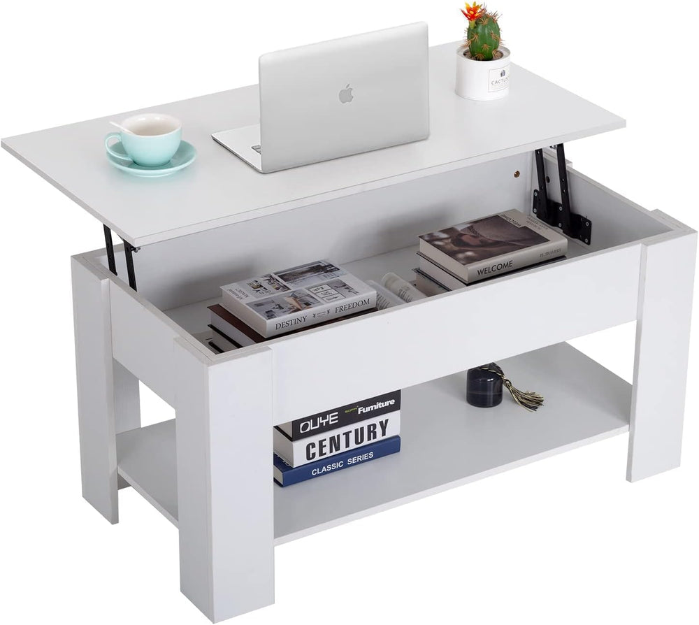 FDW | 39" Lift Top Coffee Table | White | with Hidden Storage