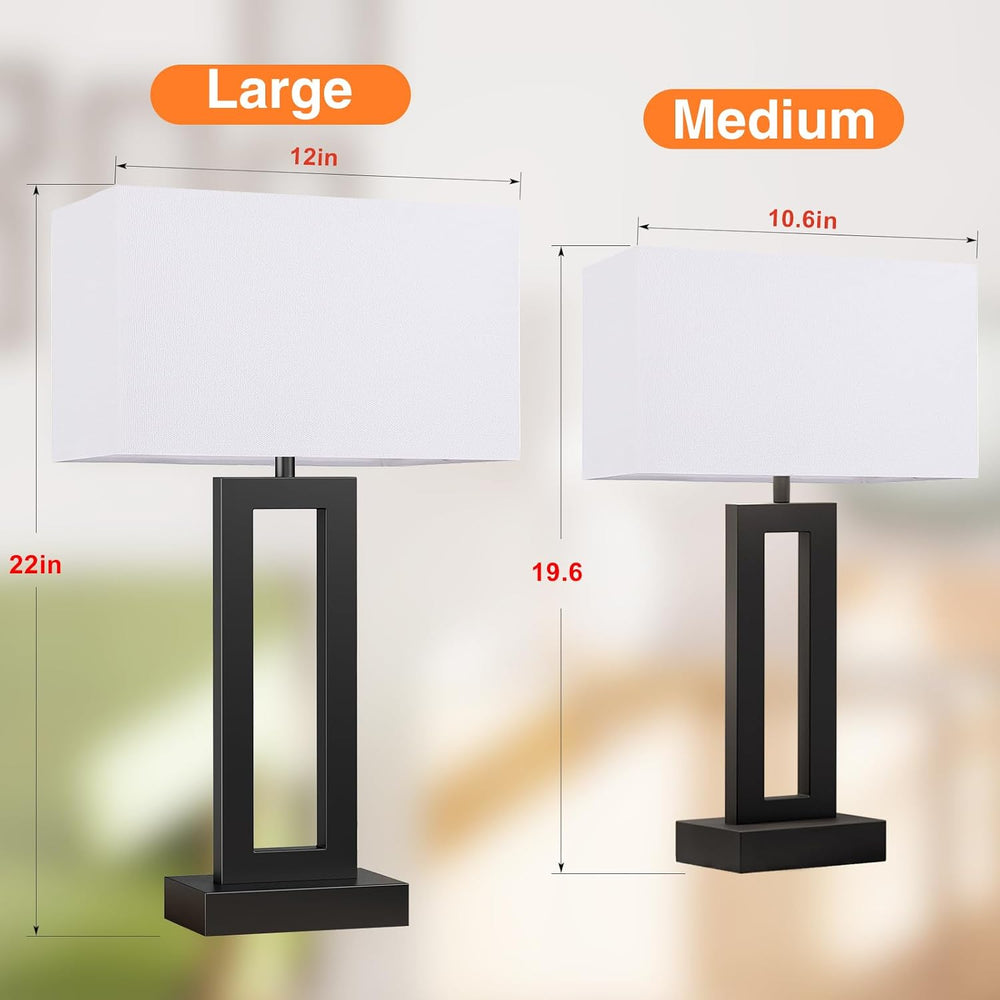 22" Tall Living Room Lamps for Night Stands, Touch Lamp, White&Black