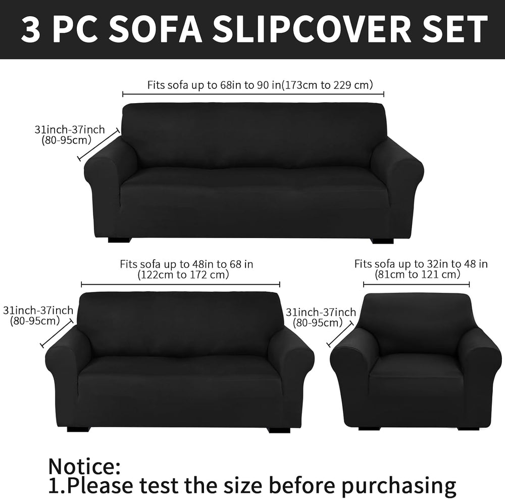 Peryiter 3 Pcs Couch and Loveseat Sofa Covers,Black,Milk Silk