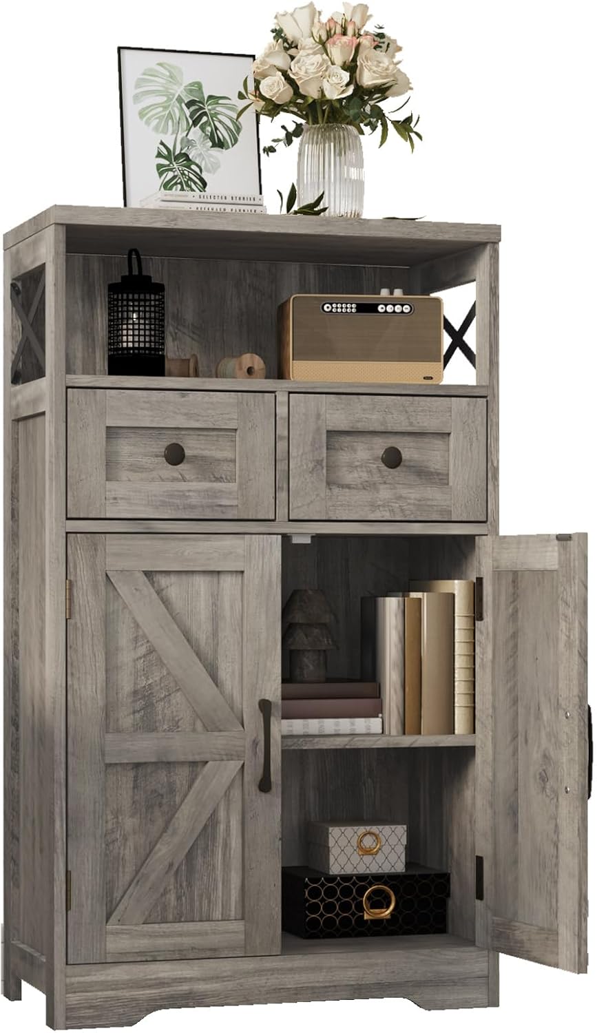 Befrases Farmhouse Storage Cabinet with Drawers and Shelf, Freestanding Kitch...