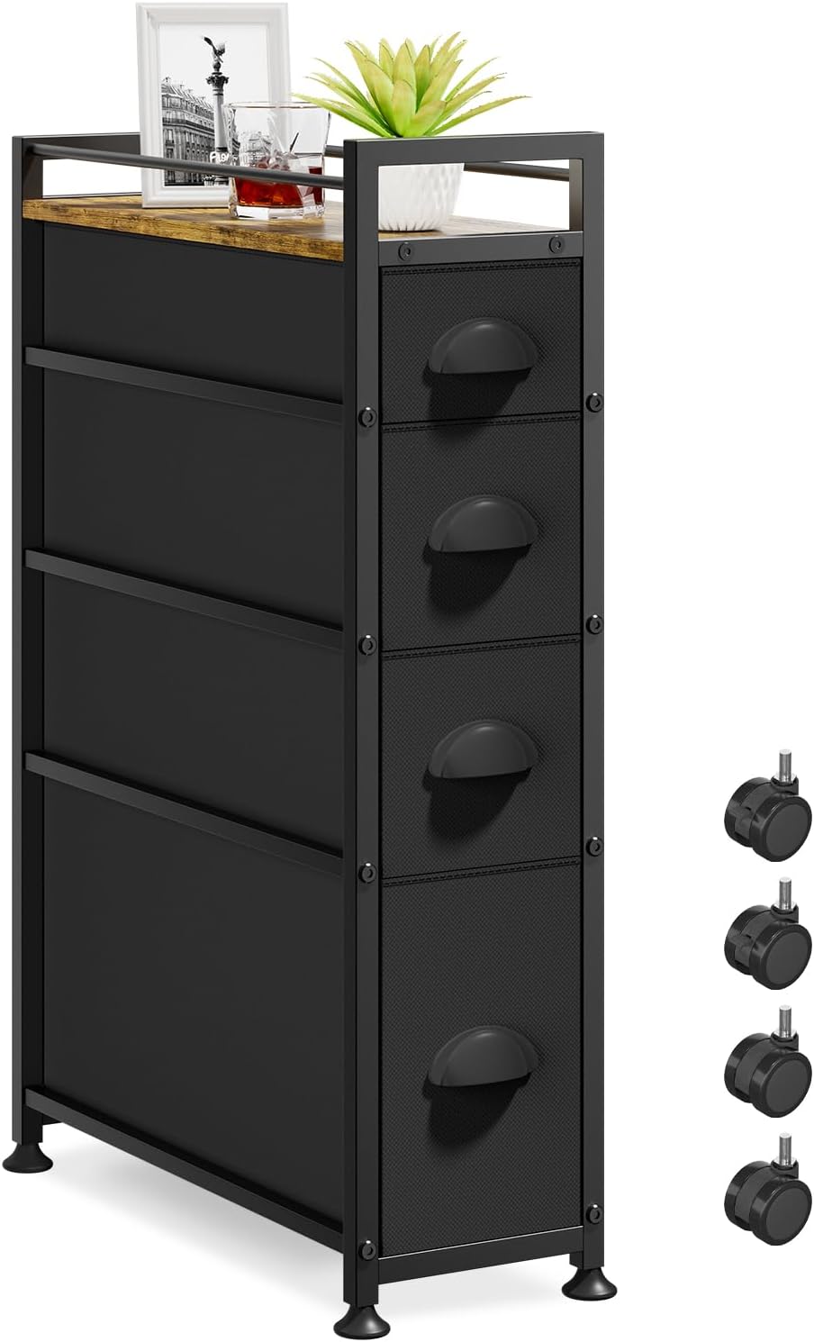 LASZOLA Narrow Cabinet Slim Storage Cart for Bathroom Small Space, Black