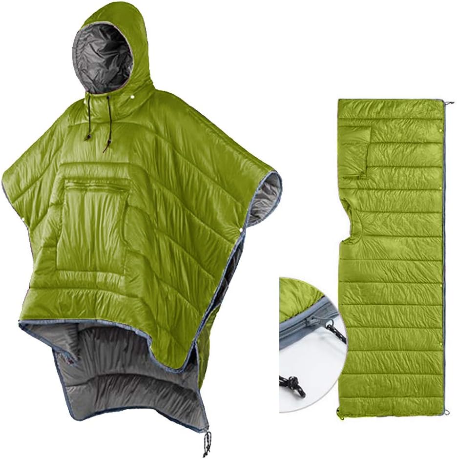 Camp Poncho Sleeping Bag Wearable Hooded Blanket - Envelope Lightweight Therm...