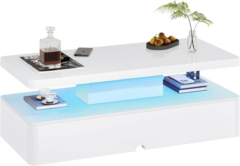 MXV 47" Modern Coffee Table with 16 Color LED Lights, 2 Tier Rectangular...