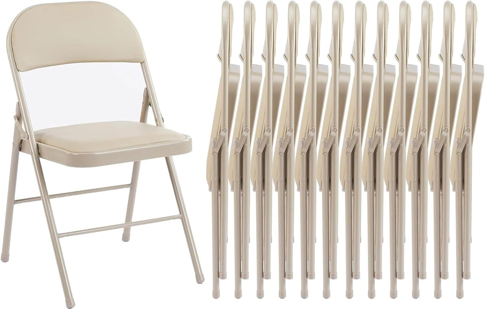 Sweetcrispy Folding Chair 12 Pack, Leather Padded Folding Chairs, Sturdy Meta...