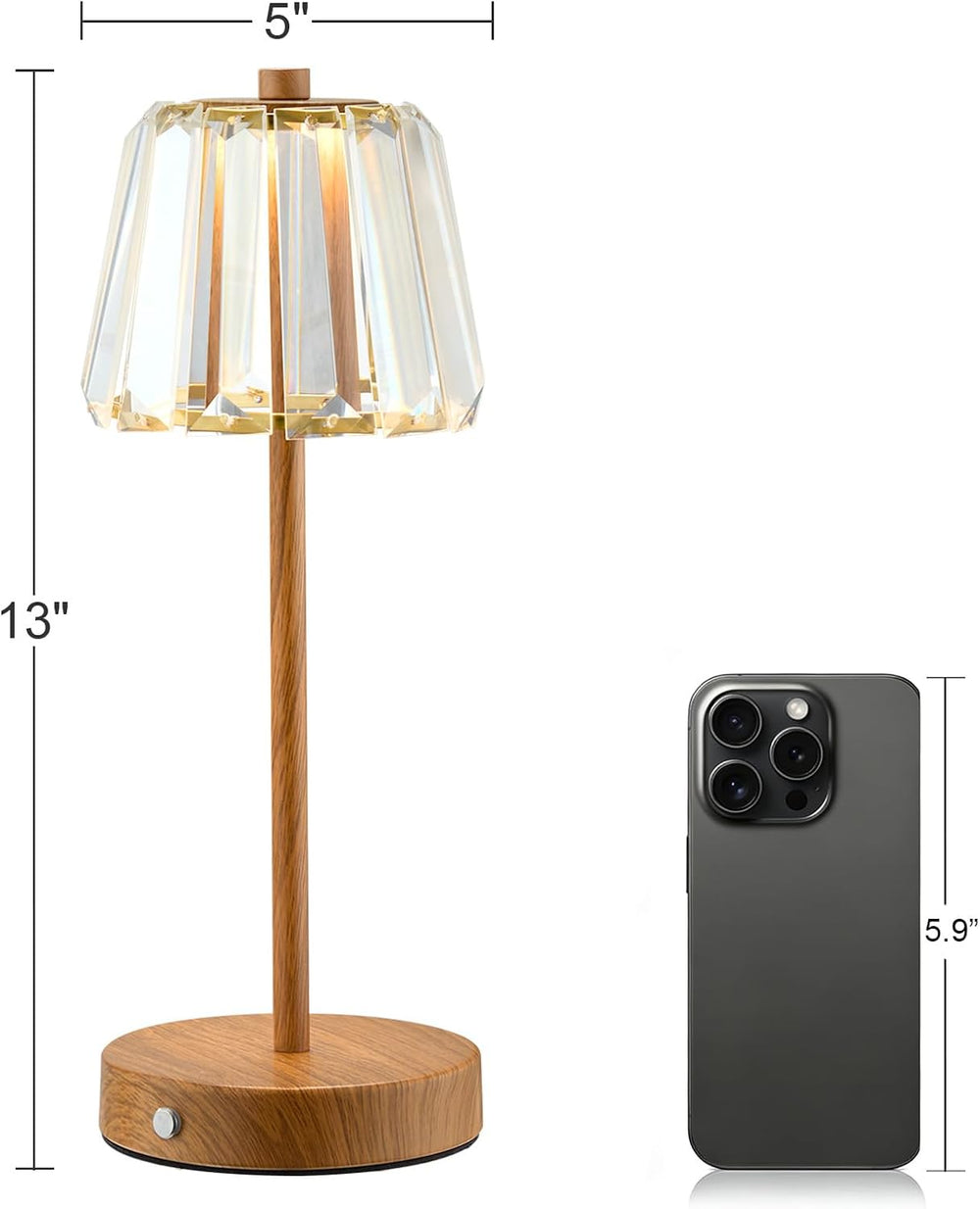 Oneach 13" Small Crystal Cordless Table Lamp, Touch Rechargeable Desk Lamps