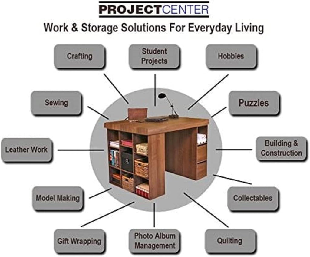 project center desk with bookcase and 3 bin, package contents