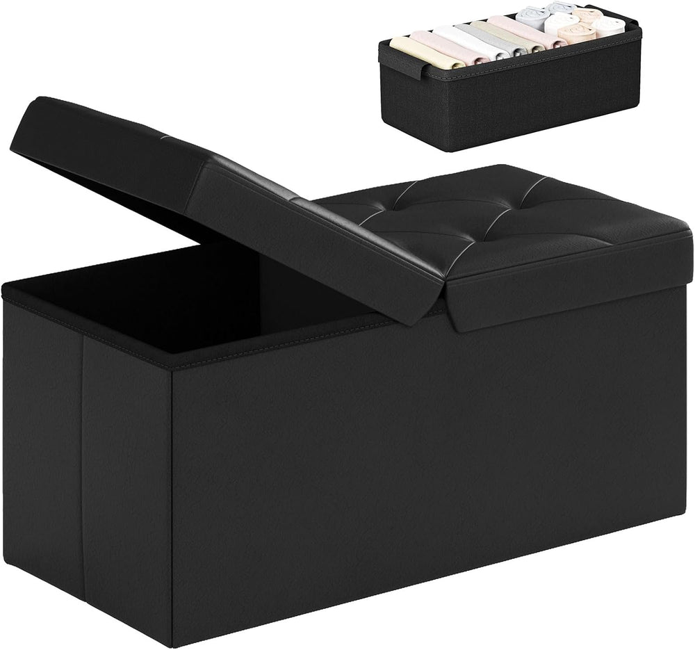 DUMOS 30 Inch Folding Storage Ottoman Bench with Flipping Lid