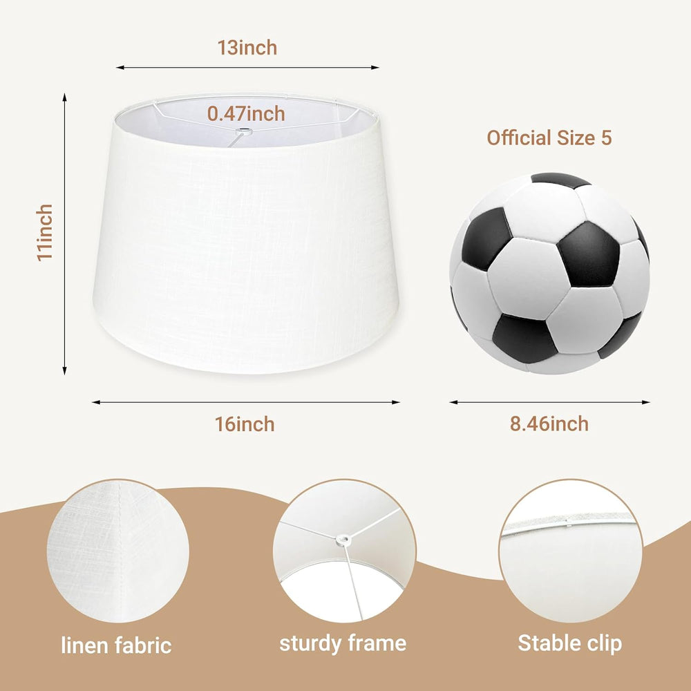 White Large Drum Lamp Shades Set of 2, 13"Top x 16" Bottom x 11&quo...