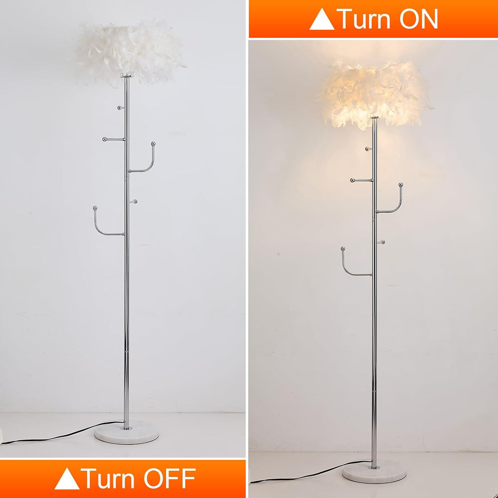 Feather Floor Lamp with Coat Rack - Modern Metal Hall Tree with 5 Hooks for L...