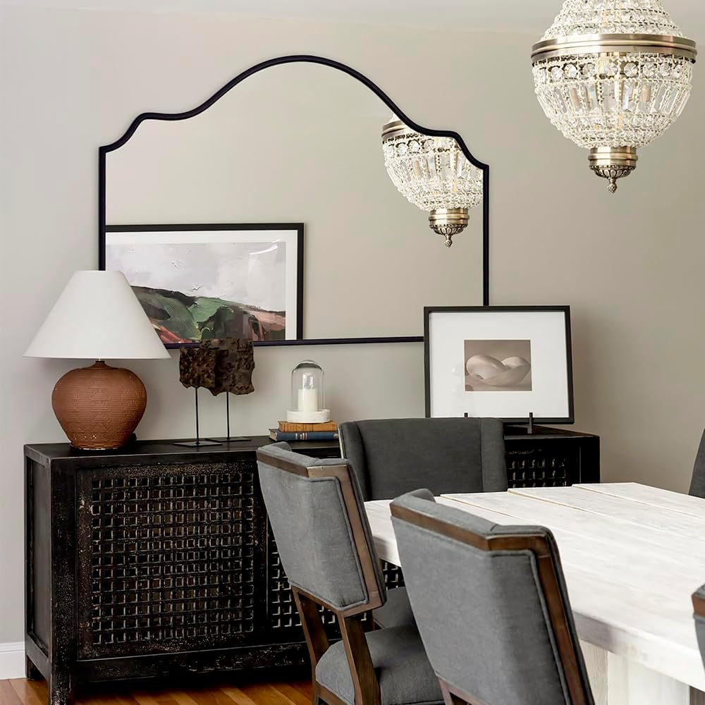 Chende Wide Arched Mirror, Large Black Scalloped Mirrors 47'' x 32...