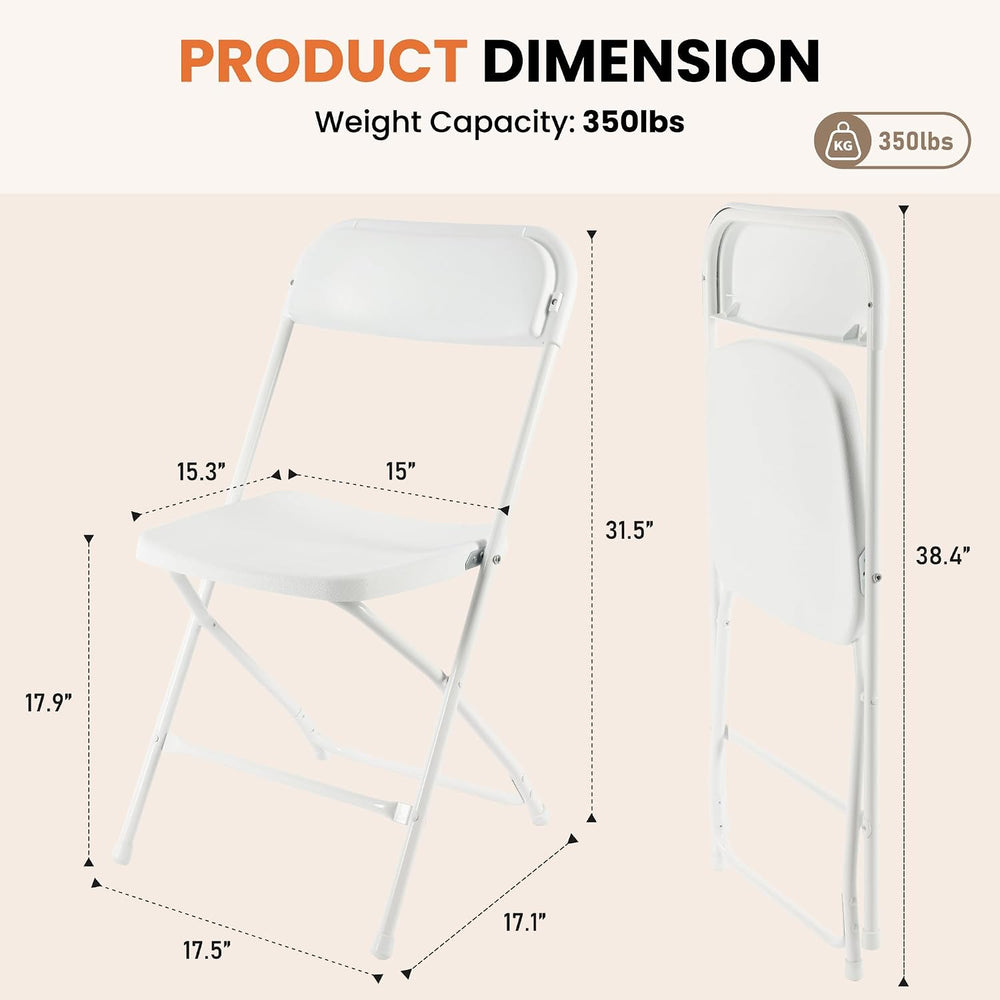 White Folding Chairs 10 Pack, Plastic Folding Chair for Outside, Indoor Outdo...