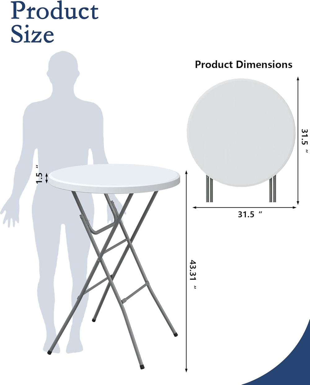 32" Round Folding Table, Plastic Bar Height Tables for Parties, White