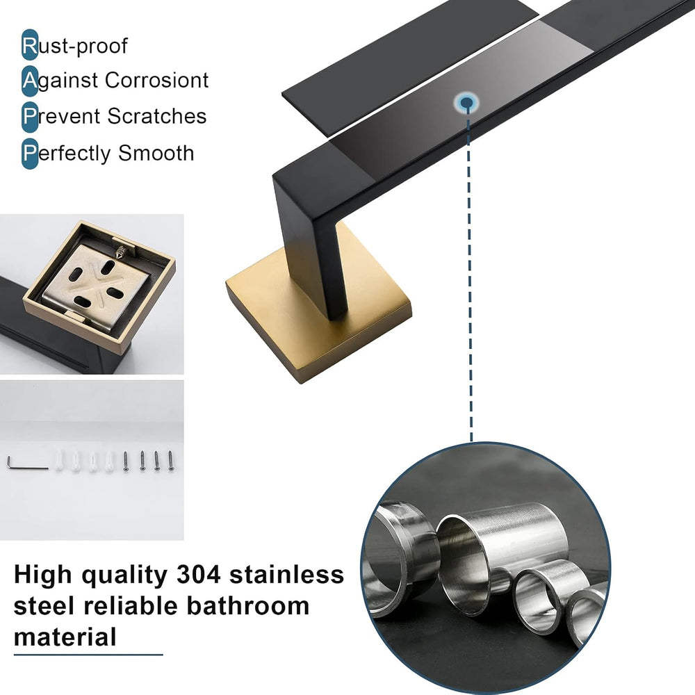 Bathroom Towel Bar Holder Sets Black and Gold 4-Piece Bathroom Hardware Set S...