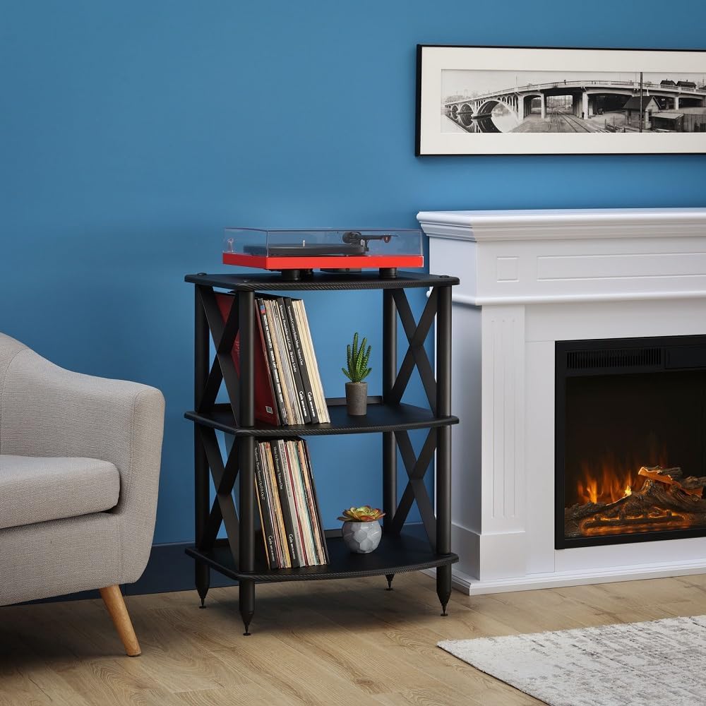 Pangea Audio Vulcan TT LP Record Player Turntable Stand Rack with Vinyl Stora...
