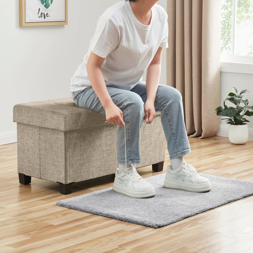 Ornavo Home 30" Large Storage Ottoman Bench with Legs, Taupe