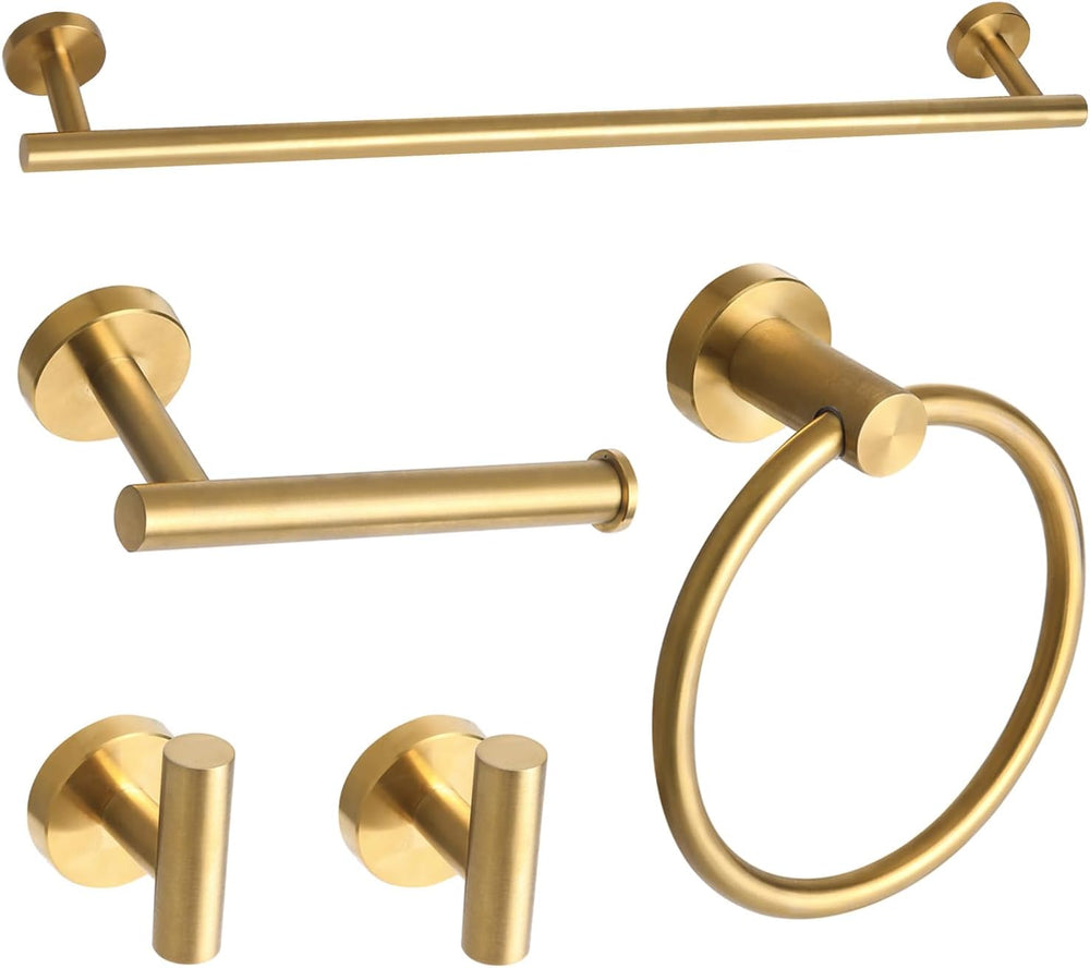 5pcs Brushed Gold Bathroom Accessories Set, 24 inch Towel Bar